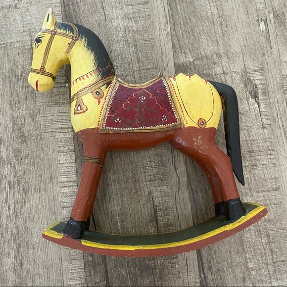 VINTAGE solid wood rocking horse decorative piece hand painted - Picture 3 of 13